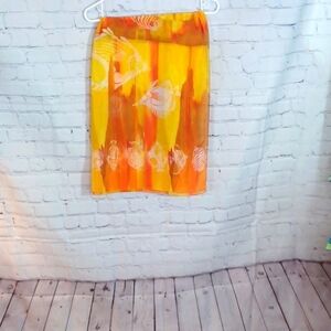 Deogos Vintage 60  Womans Orange Sheer Fish Print Beach Wrap Sarongs  55 Lx 45 W